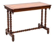 A Victorian mahogany and inlaid stretcher table:,