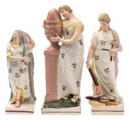 A group of six Staffordshire pearlware figures: comprising Neptune, Venus, Andromache, Peace,