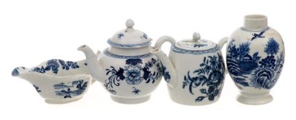 A mixed lot of 18th century English blue and white porcelain: including a rare First Period