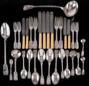 A Victorian silver Fiddle Thread and Shell pattern part flatware service,