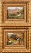 Van Der Strass [20th Century] - Chickens in a farmyard;Ducks in a pond,:- a pair, both signed,