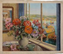 * Donald Greig [1916-2009]- Ozone and Zinnias:- signed, oil on canvas, 49 x 60cm, unframed.