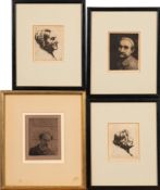 Horace Mann Livens [1862-1936]- Portrait studies,:- a group of four etchings, largest 12 x 9cm.