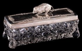 An Edwardian clear glass and silver mounted pin jar, maker Arthur Johnson Smith, Birmingham,