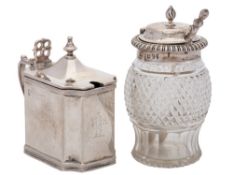 A Victorian silver mustard pot, maker Lambert & Co, London, 1896:, crested,