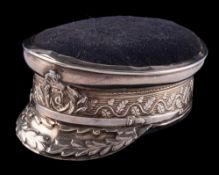 A George V silver novelty pin cushion, maker S Blanckensee & Son Ltd, Chester,