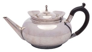 A Victorian silver teapot, maker Hukin & Heath, London, 1894: of plain circular form,