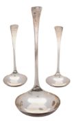 A Victorian silver Old English soup ladle, maker John Round & Sons Ltd, Sheffield, 1897: crested,