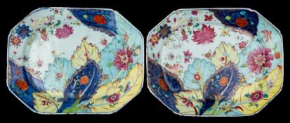 A pair of Chinese famille rose 'Tobacco Leaf' stands: of octagonal form,