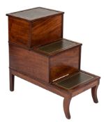 A Regency mahogany step commode:, the three treads with tooled leather inset panels,