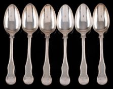 A set of six Victorian Fiddle and Thread pattern table spoons, maker William Eaton, London,