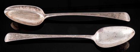A George III silver Old English pattern straining spoon, maker George Smith III & William Fearn,