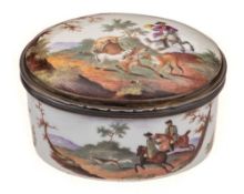 A German porcelain oval snuff box: the cover,