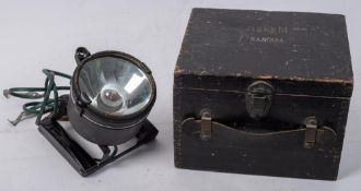 An Air Ministry issue Aldis lamp: in original wooden case stamped 'AM 5A/2334'.