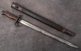 A 1907 pattern bayonet : the straight single edge fullered blade stamped with crown and 'GR' cipher