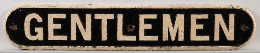 A cast iron doorplate 'Gentlemen': 9 x 50cm.
