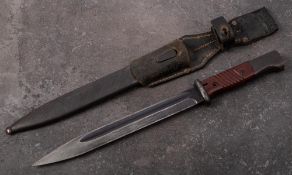 A WWII period German S84/98 bayonet: straight single edge fuller blade stamped '44asw' and 5031'