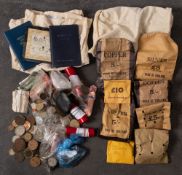 Two bags of mixed coins with some Cyprus banknotes: