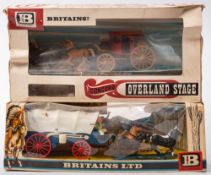 Britains Wild West Series Set 7616 Pioneer Covered Wagon: blue wagon with red wheel and off white