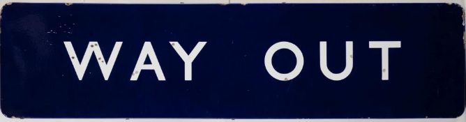 A BR(E) enamel station sign 'Way Out': flanged edges, 30.