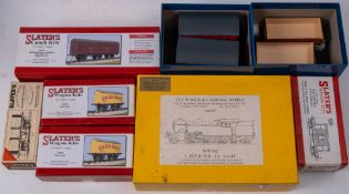 Slaters and other O gauge kit built goods wagons: including two 'Saxa Salt' livery box wagons (some