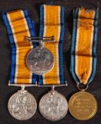 Three WWI War Medals and a Victory Medal: '35020 Pte E Bumford R W Fus' 'Lieut W E C