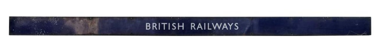 A BR(E) enamel sign 'British Railways': 14.5 x 227cm.