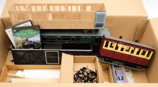 A G gauge passenger coach First/ Third and Guard, in dark green: maker unknown,