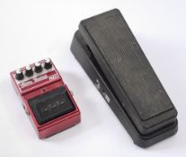 A Jim Dunlop Cry-Baby GCB-95 effects pedal, together with a DOD FX22 'Vibro Thang', effects pedal.