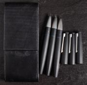 Three Lamy 2000 fountain pens: in matt black cases with broad, fine and medium nibs,