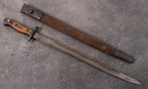 A 1907 pattern bayonet by Wilkinson: the straight single edge fullered blade stamped with crown