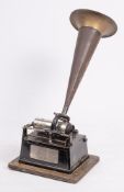 An Edison Type 1 'Gem' phonograph: with pressed lacquered brass horn over black lacquer and gilt