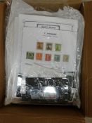 Box of World stamps on album pages including Third Reich, British Commonwealth,
