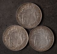Three better grade halfcrowns 1911/12 & 13.