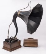 An Edison Model 'C' Standard Phonograph: with large two section black lacquered tin horn on a