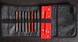 A group of nine Caran d'Ache 849 ball point pens: including Special edition 'Totally Swiss',