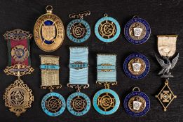 A collection of Masonic jewels: including an Edwardian silver gilt and enamel President's jewel for