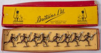 Britains Set 147 African Warrior Zulus: comprising eight running warriors with shields,