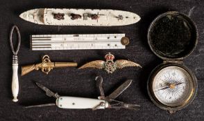 A 9ct Gold and enamel RAF sweetheart brooch: together with a gilt fob watch key in the form of a