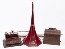 An Edison 'Red Gem' Phonograph: with red and gold Japanned 'Fireside' horn with original gilt