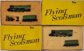 Two Trix OO/HO gauge 2-rail LNER Apple green A3 Class 'Flying Scotsman' locomotives: (single tender
