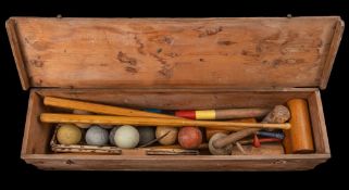 A pine cased Croquet set: unsigned..