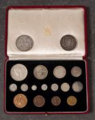 A 1937 cased specimen coin set: together with a Victorian 1845 Crown and a George V 1935 Crown.