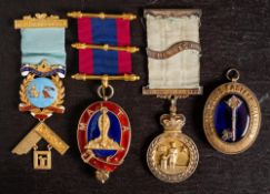 Three cased Masonic jewels: comprising a Victorian silver gilt and enamel 'Malta' breast jewel,