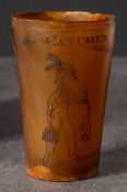 A Georgian horn beaker 'Rat Catcher': decorated with a scene of a group of gentleman watching a dog