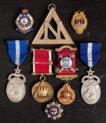 A collection of Masonic jewels: including a silver gilt and enamel 'St Martin's Porchway Chapter'