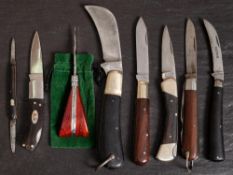 A collection of wooden handled penknives including Saynor: also a large Witness pruner,