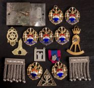 A group of various Masonic jewels: comprising seven silver gilt and enamel jewels,