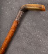A late 19th/early 20th century horn and silver mounted Sunday stick: the horn head over a