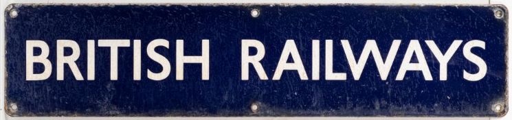 A BR(E) enamel sign 'British Railways': 15 x 65cm (poor condition)